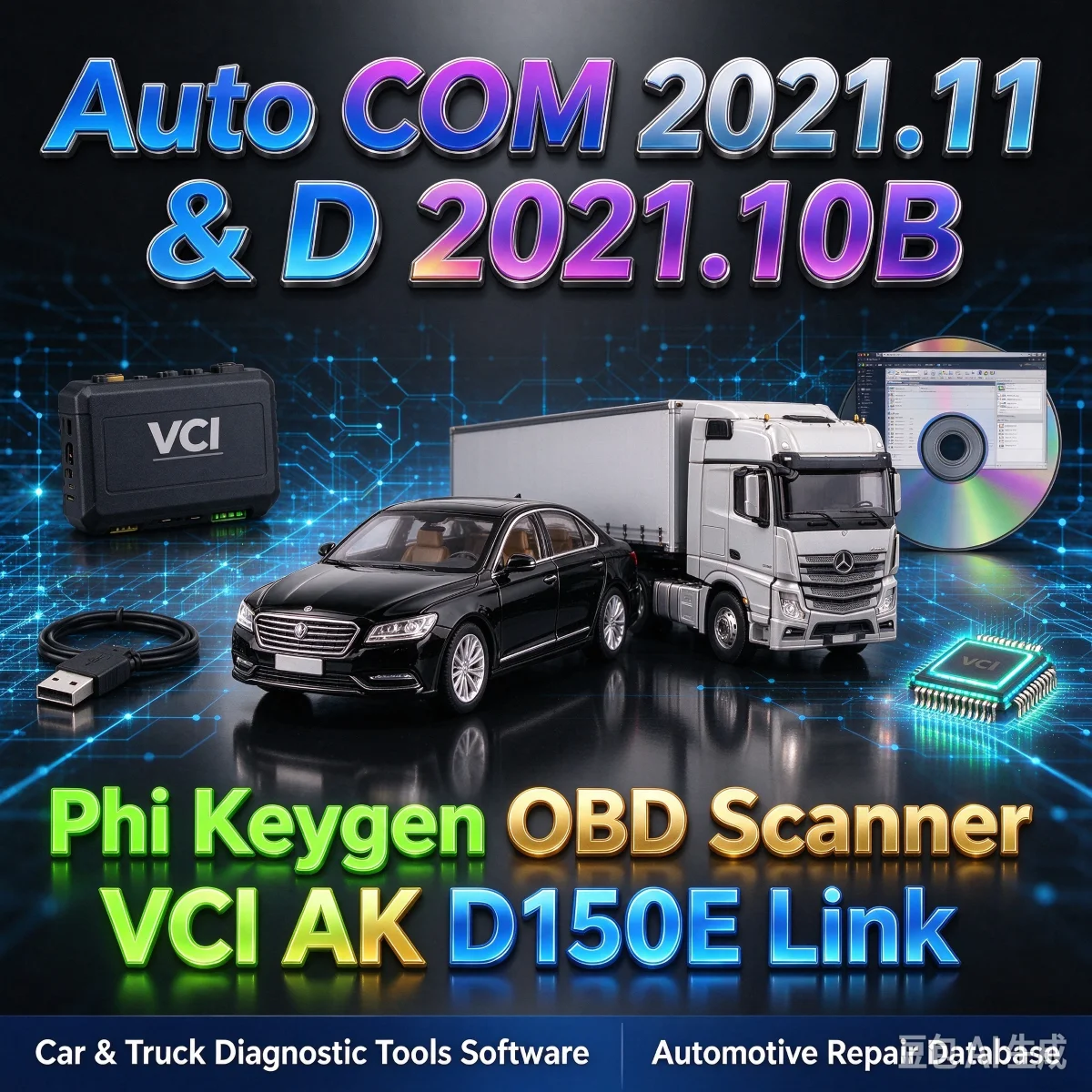 Auto+cos 2021.11+ D 2021.10B Phi Keygen Obd Scanner VCI AK D150E Link Car Truck Diagnostic Tools Software for Automotive