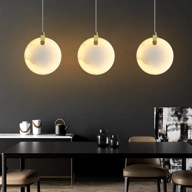Natural Marble LED Chandeliers Wire Adjustable Brass Restaurant Bar Kitchen Bedroom Lighting Fixtures Drop Shipping