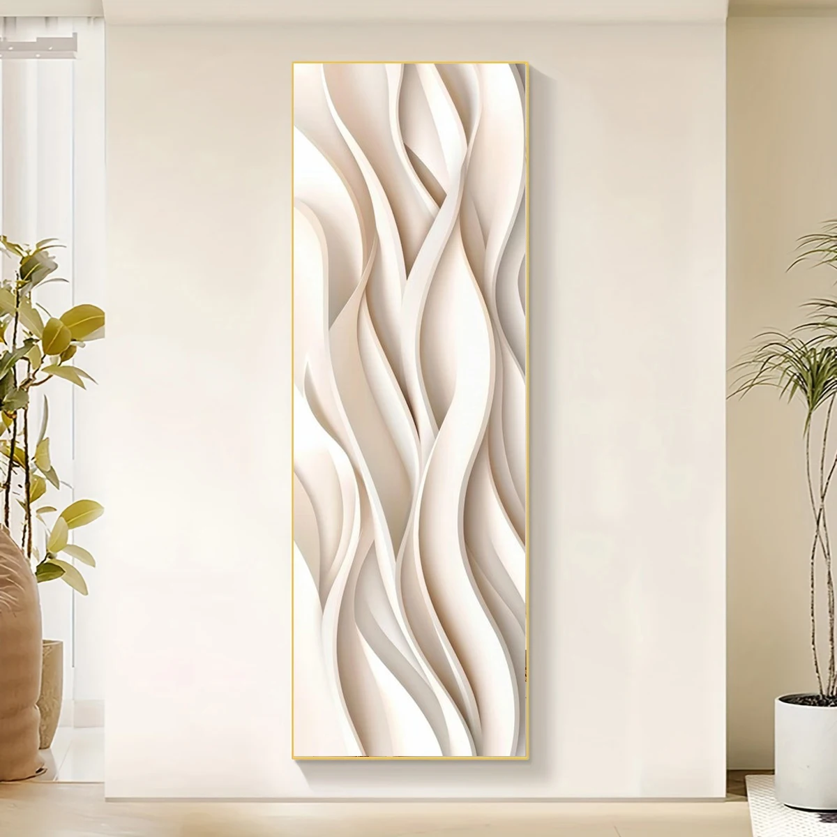 2D Flat Abstract Abstract Art: A 2D Rendering Of A Wave-Like Pattern In A Light Beige Color Posters, Modern Canvas Wall arts, Fr