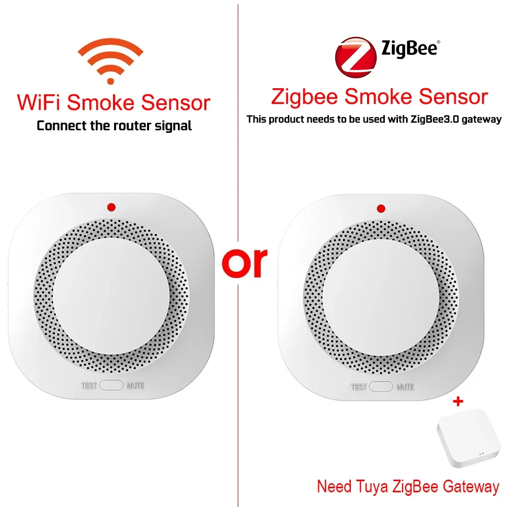 Умный детектор дыма Tuya WiFi ZigBee, датчик безопасности, пожарная защита, дымовая сигнализация для домашней системы безопасности через приложение Smart Life