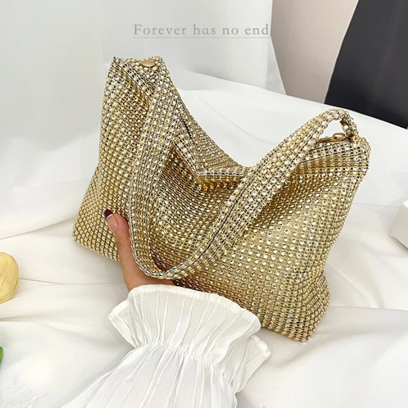 Glitter Evening Dinner Clutch Bag Elegant Women Lady Party Cocktail Wedding Bag Rhinestone Decorated Large Capacity Underarm Bag
