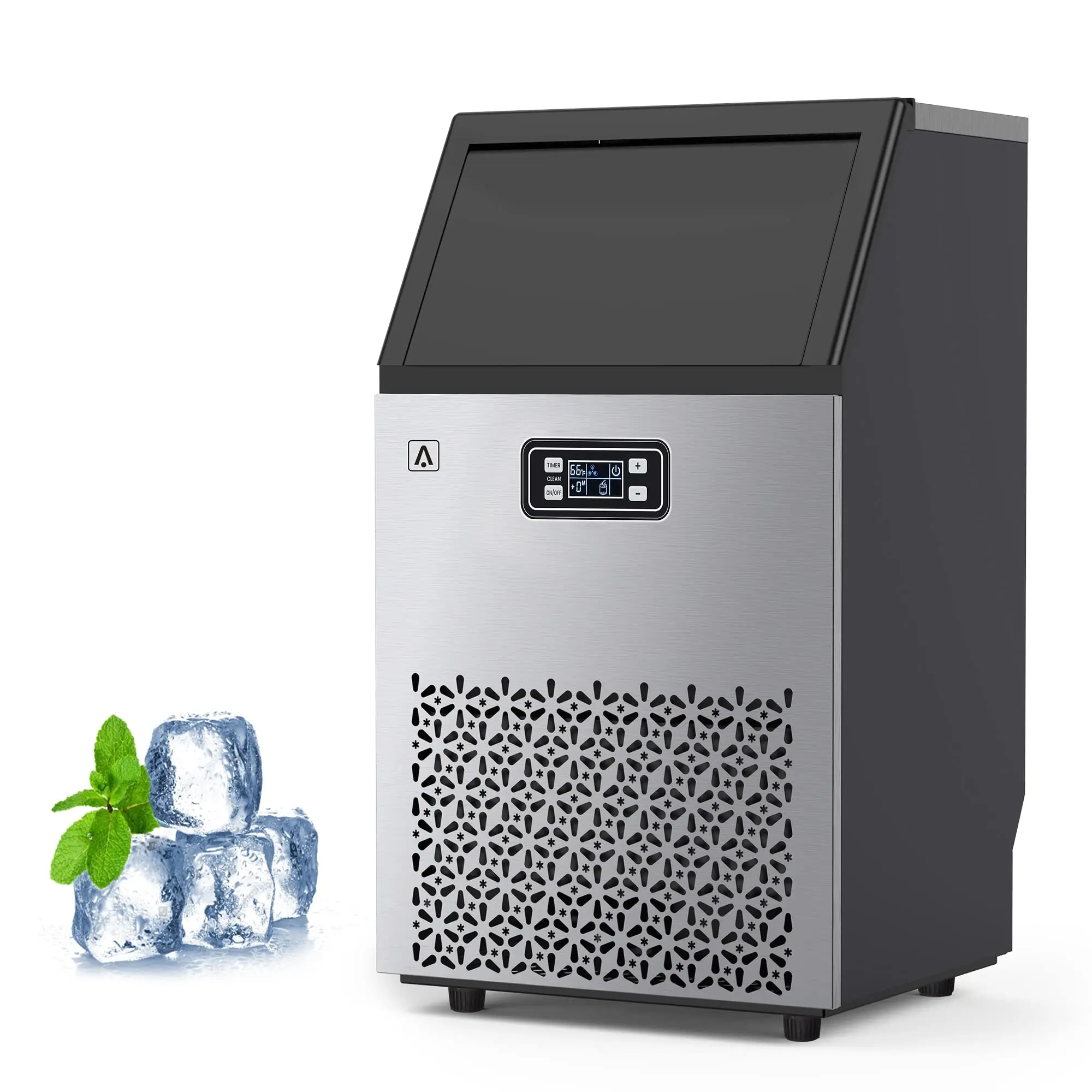 Commercial Ice Maker Machine,150LBS/24H with 33LBS Ice Storage Bin,Stainless Steel Freestanding Machine with Scoop Self-Cleaning