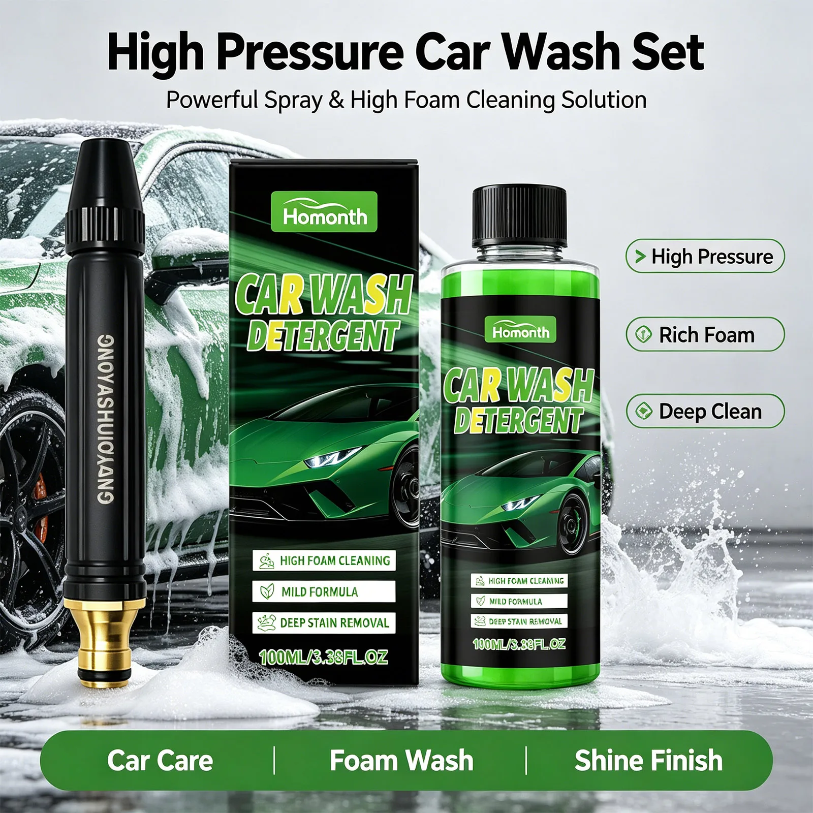High Pressure Car Wash Water Gun Adjustable Spray Nozzle Powerful Deep Cleaning Durable Leak Proof Hose Garden 1PCS