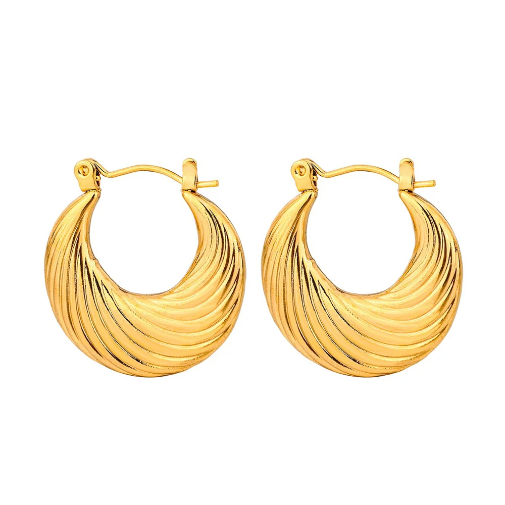 

1 Pair Embossing Moon Shape Creole Hoop Earrings For Women Gold Color Stainless Steel Party Jewelry Brincos 2024 Hoops Gift