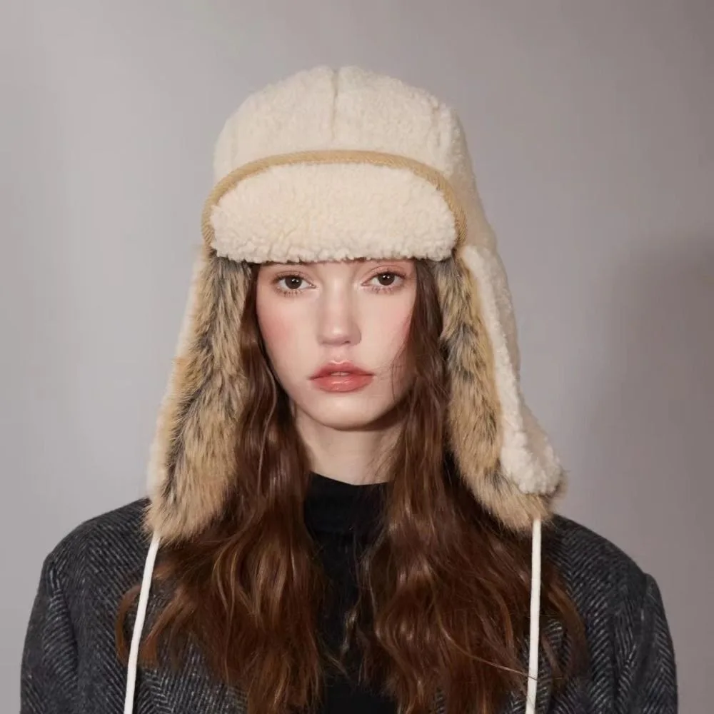 Windproof Winter Pilot Hat Beanie Ear Protection Warm Ski Hat Neck Protector Thickened Lamb Wool Earflap Cap Outdoor