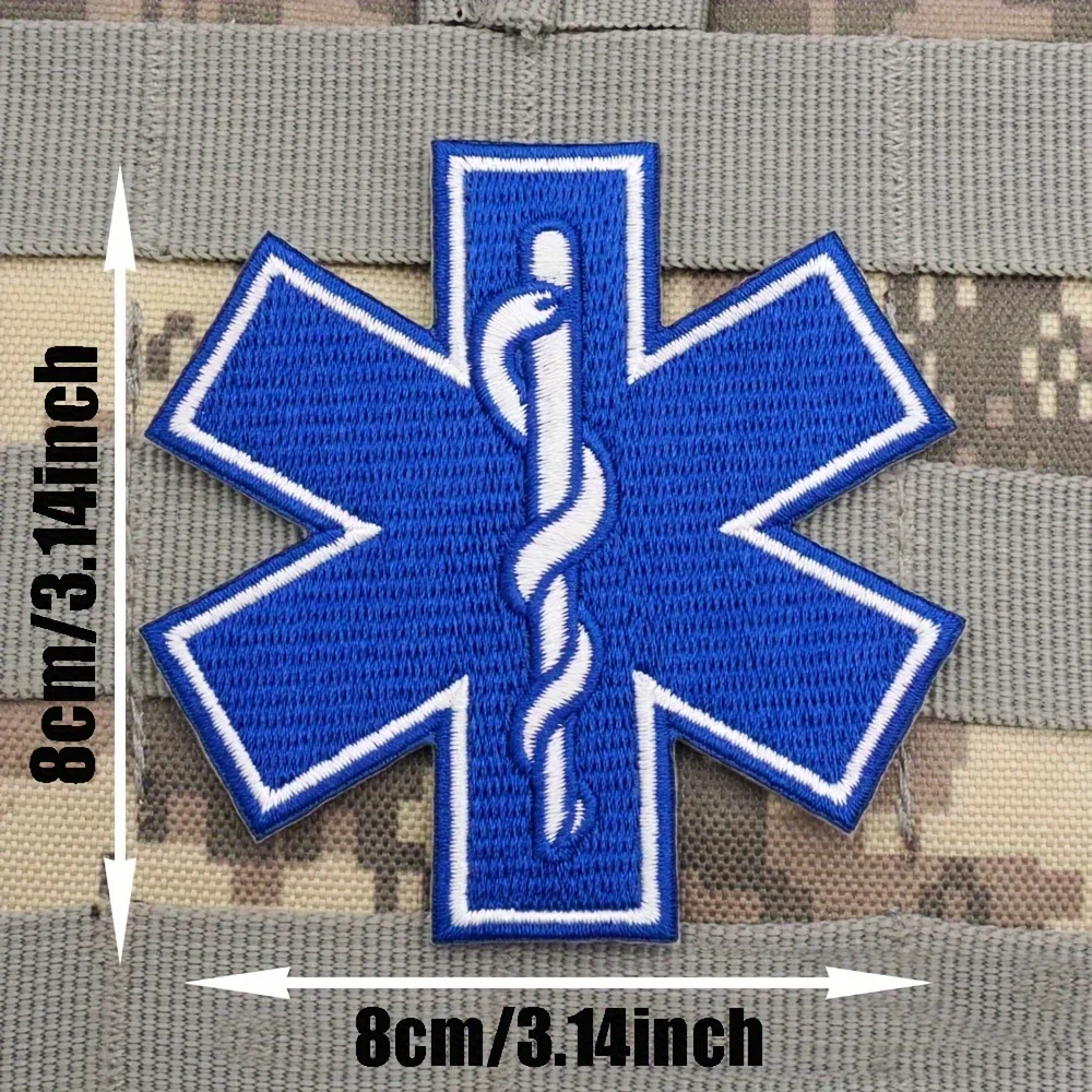 EMT Star of Life Patch, Moral-Aufnäher mit Klettverschluss, EMS, Rettungssanitäter, medizinisches Kreuz, bestickter Erste-Hilfe-Taktik-Aufnäher, Militär – Detail 3