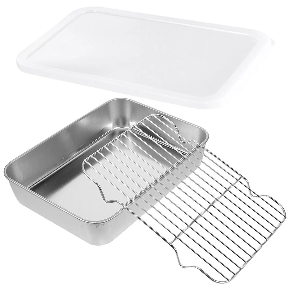 

Stainless Steel Bakeware Fresh Preservation Food Pan Griddles Three Piece Suit Portable Deepen with Rack Storage Cases