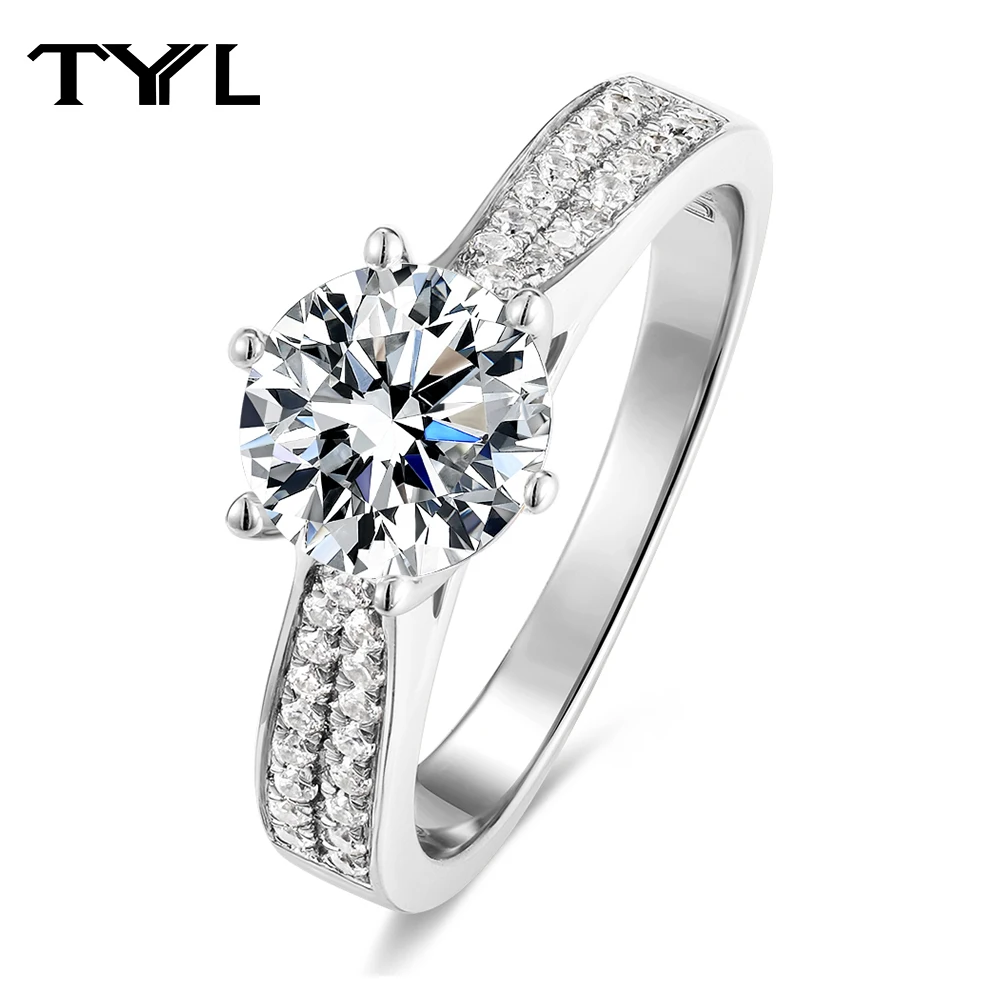 TYYL 1 ct Round Zircon Ring For Women 925 Silver Hypoallergenic Six Prong Diamond Wedding Engagement Band Bridal Promise Jewelry