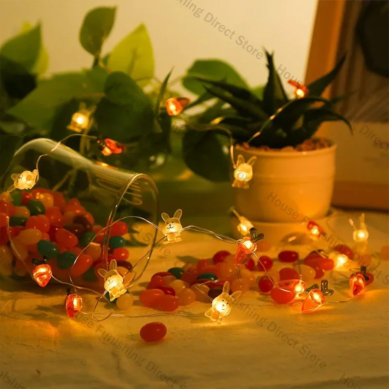 1/2M Easter String Lights Carrot Bunny Shape LED String Lights Easter Party Birthday Decoration Home Decoration Holiday Lighting
