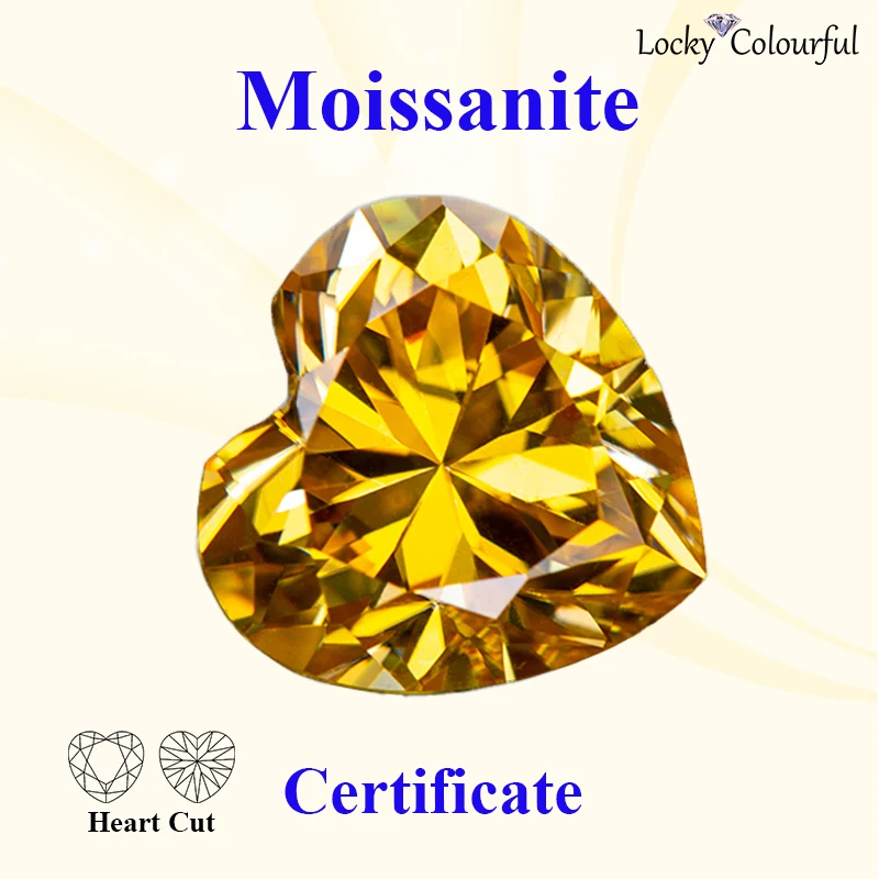 

Moissanite Heart Shape VVS1 Golden Yellow Color Beads for Charms DIY Jewelry Making Earrings Main Materials with GRA Certificate