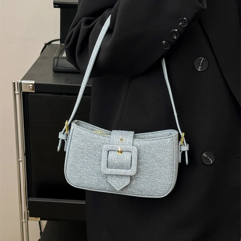 

Джинсовая сумка подмышки 2025 года, повседневная женская сумка через плечо, универсальная сумка-тоут с верхней ручкой, минималистичная сумка «день-ночь» с текстурированным слингом