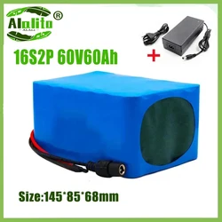 New 60V 16S2P 60Ah 18650 Li-ion Battery Pack 67.2V Lithium Ion 60Ah Ebike Electric Bicycle Scooter with 40A BMS 750W 1000Watt