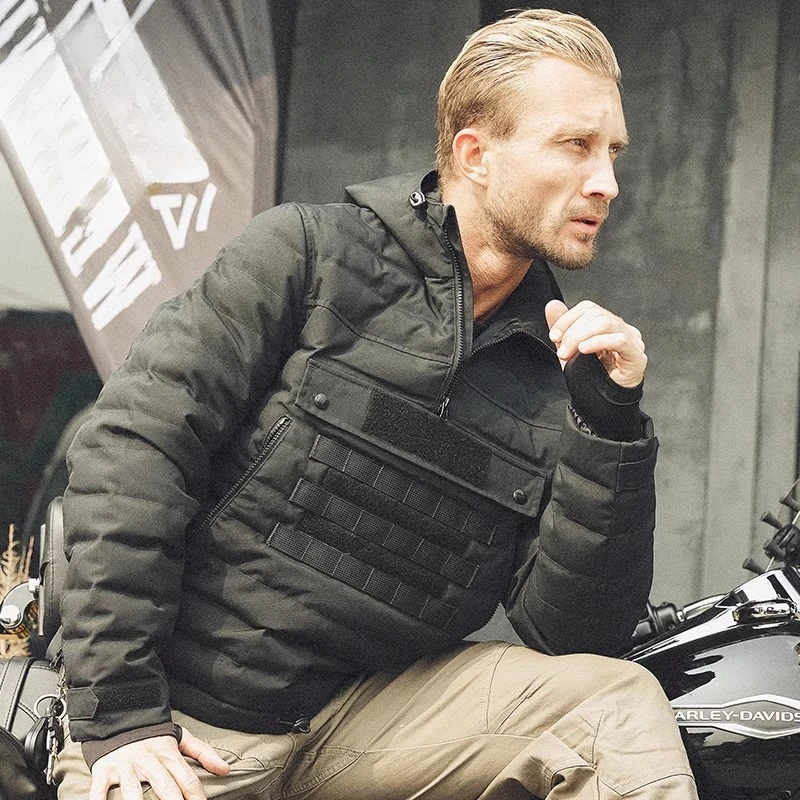 Outdoor locomotive clothing winter tactical cotton clothing windproof jacket 500D nylon waterproof and oil-proof down filling