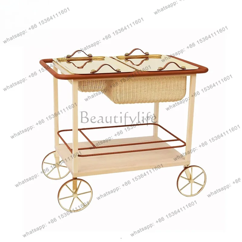 PG light luxury creative solid wood high-end push food cart home living room designer movable cart
