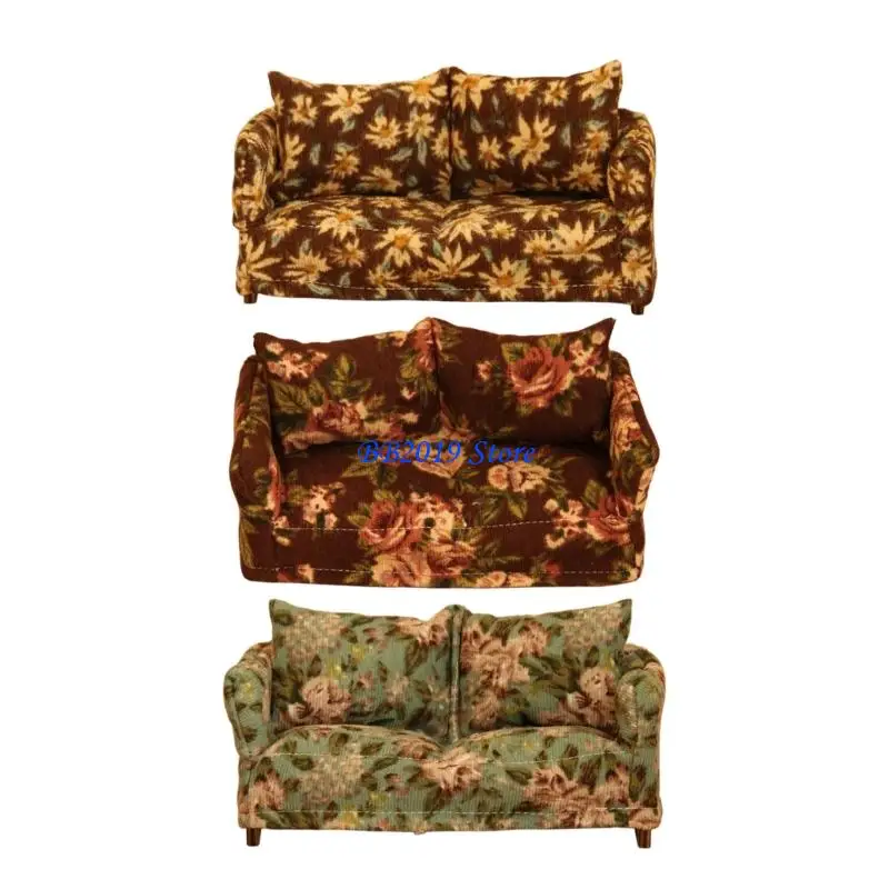 sofá en miniatura Q0KB, juguete para decoración casa muñecas 1/12, sofá con asiento amor para