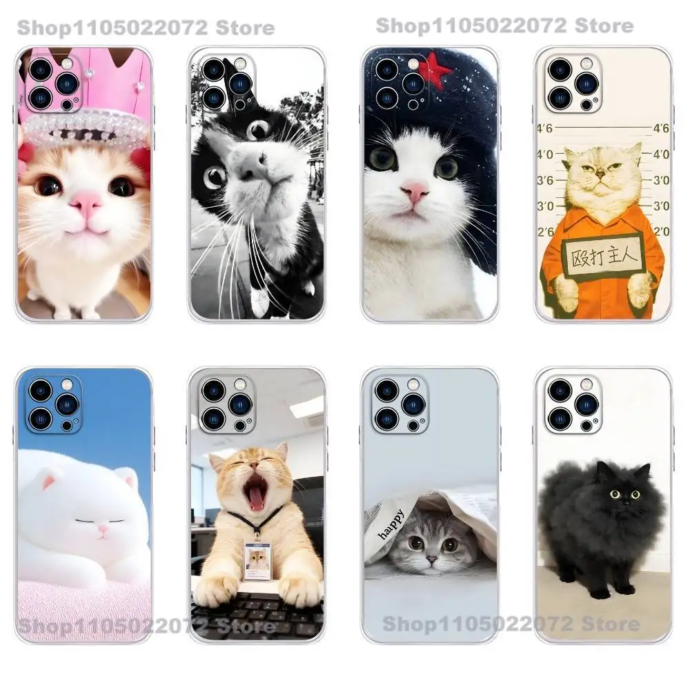 

Cute cat Phone Case For iPhone 17,16,15,14,13,12,11, Plus,Pro,Max,XR,XS,Plus,E,Mini Transparent Soft Cover
