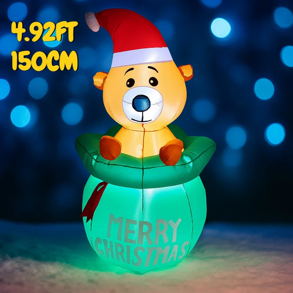 Boneka Beruang Natal Tiup LED 4.92FT dengan Tas Hadiah, Dekorasi Halaman Natal, Perlengkapan Natal, Dekorasi Rumah, Ornamen, Hadiah Natal