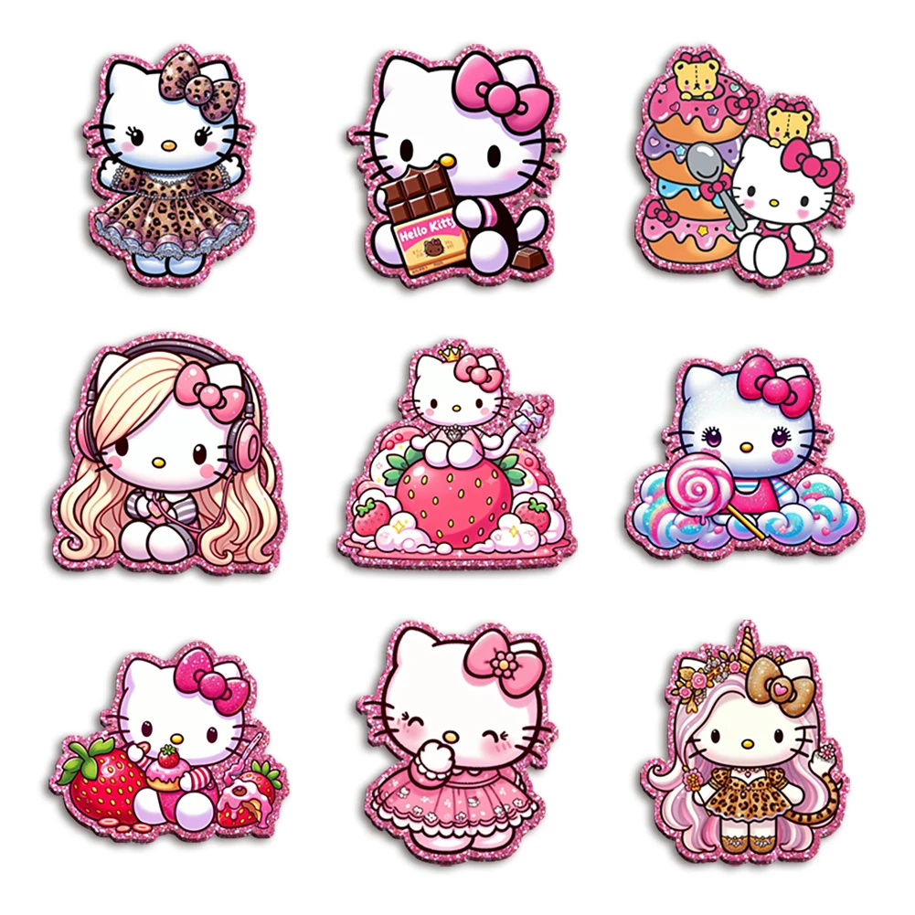 Sanrio Hello Kitty 4 cm 5 cm glitzernde Acryl-Flatback für DIY-Telefonhülle, Haarschleife, Bastelbedarf, Cabochon, Sammelalbum