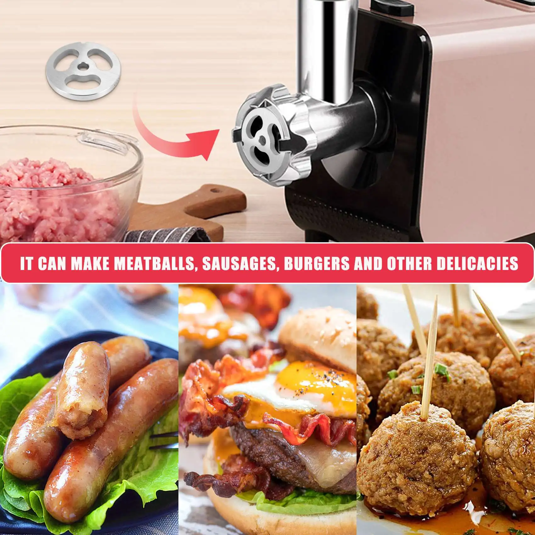 Aço inoxidável Meat Grinder Plate, lâminas de discos para Kitchen Aid Mixer, Food Chopper, FGA, Tipo 12