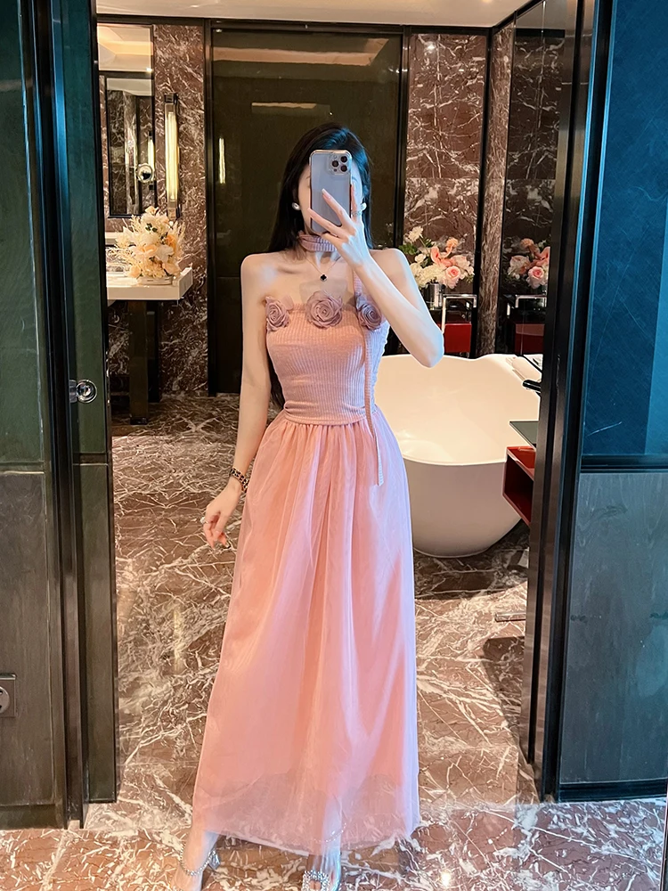 

BETTER LS Pure Desire Sle Women's Summer Sexy Spicy Girl 3D Flower Tube Top Vest f Skirt Two-Piece Set Faionable Ensemble