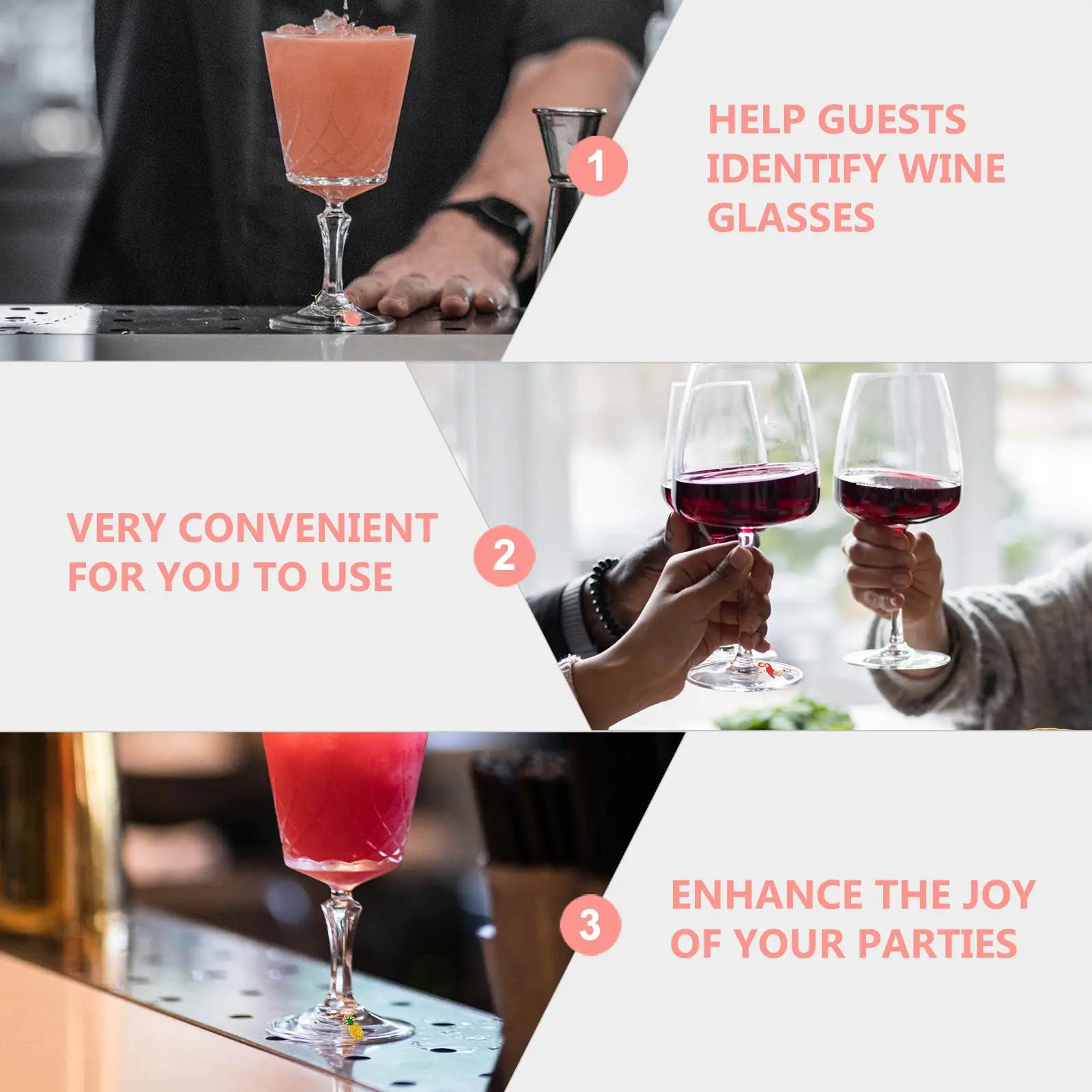 18pcs Wine Glass Charms - Stainless Steel Drink Markers for Parties, Reusable Wine Ring Tags for Glass Identification