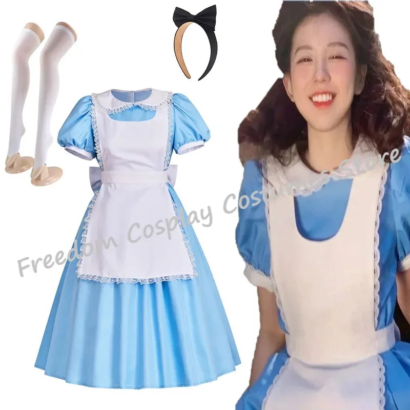 

Adult Girl Blue Alice In Wonderland Halloween Costume For Adult Party Lolita Maid Dress Cosplay Alice Wonderland Costume Girls