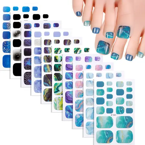 22Tips Space Star Toe Nail Art Stickers Black Grey Blue Marble Pattern Press On ToeNail Stickers Decoration Toe Nail Designs