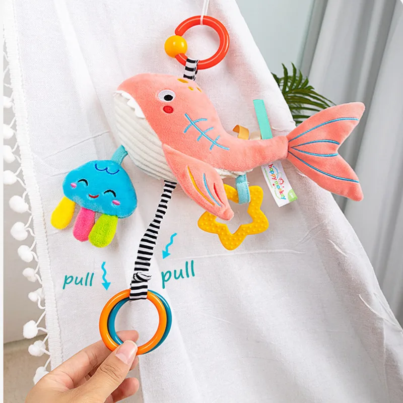 Weiche Plüsch Vogel Baby Bett Hängen Musik Rassel Spielzeug Neugeborenen Pädagogisches Hand Grip Mobile Ring Glocken mit Beißring Kinderwagen Spielzeug