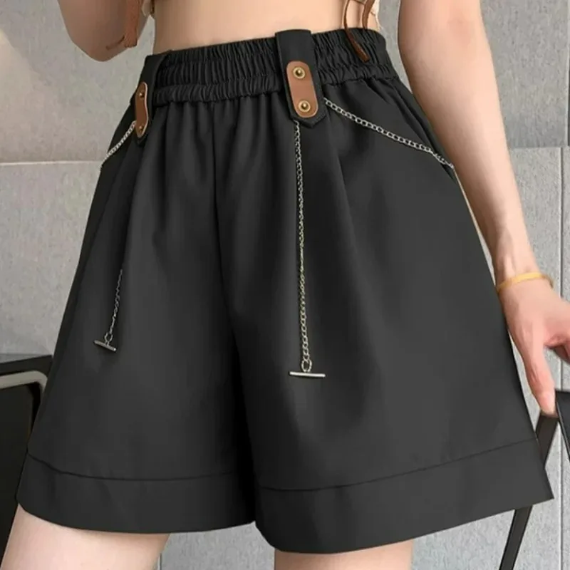 A Word Wide Leg Pants Women's Summer 2024 New Trend Loose Large Size High Waist Show Slim Casual Five Point Shorts Comfortable