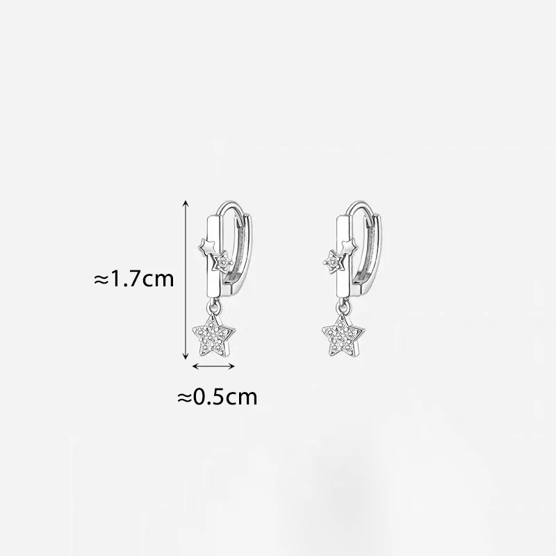 Silver Color Trendy Star Zircon Hoop Earrings for Charm Women Sweet Light Luxury Fashion Jewelry Party Accessories