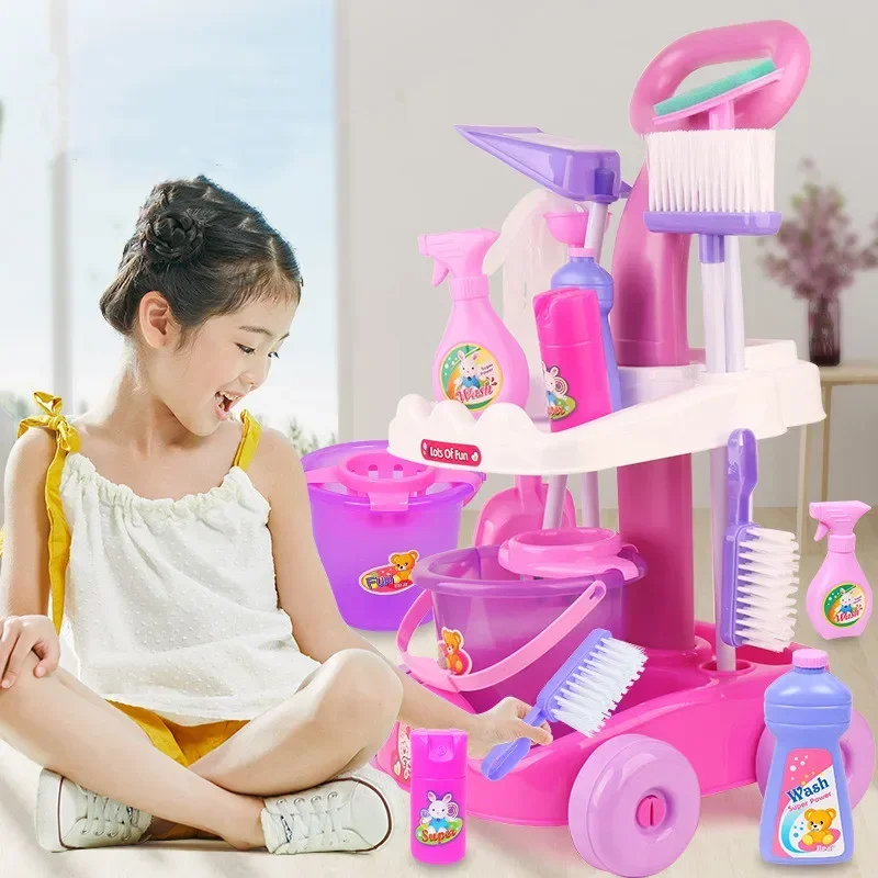 Balai balai et serpillière de simulation de haute qualité, jouets de nettoyage, seau à ordures, brosse pour enfants, maison de jeu, jouet coule, cadeau pour bébé