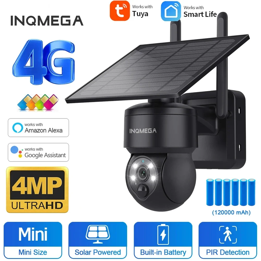 

INQMEGA 4MP 4G SIM Tuya Solar Camera Outdoor Solar Panel Battery Surveillance Security Camera Support Alexa Google Home Video