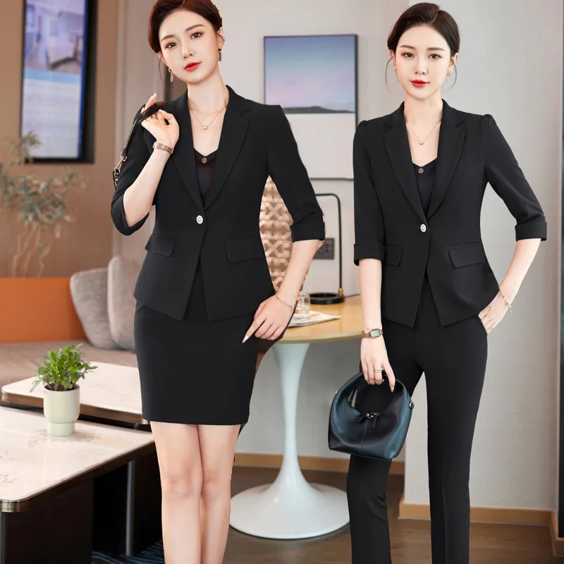 

High-Grade Suit Jacket Women's Summer Suit Waist-Tight Short Temperamental Acetate Mid-Sleeve Suit Women's Thin Business Wear