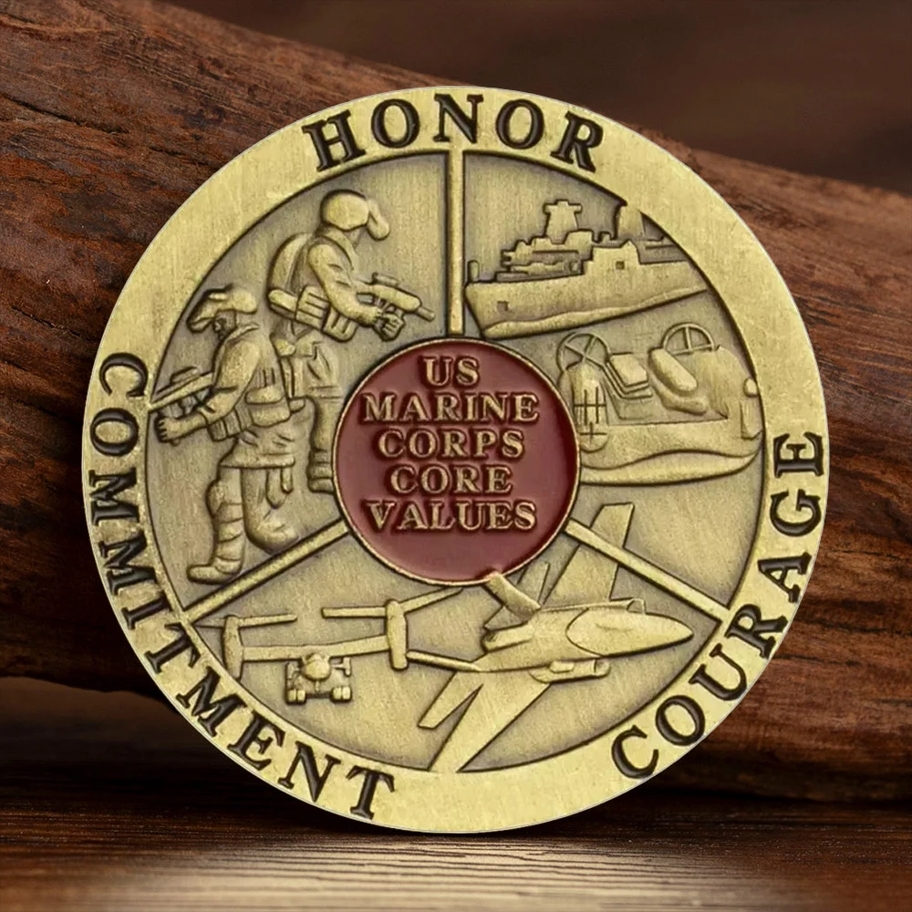 Copper Plated Souvenir Coin US Marine Corps Core Values Honor Courage Commitment Commemorative Coin