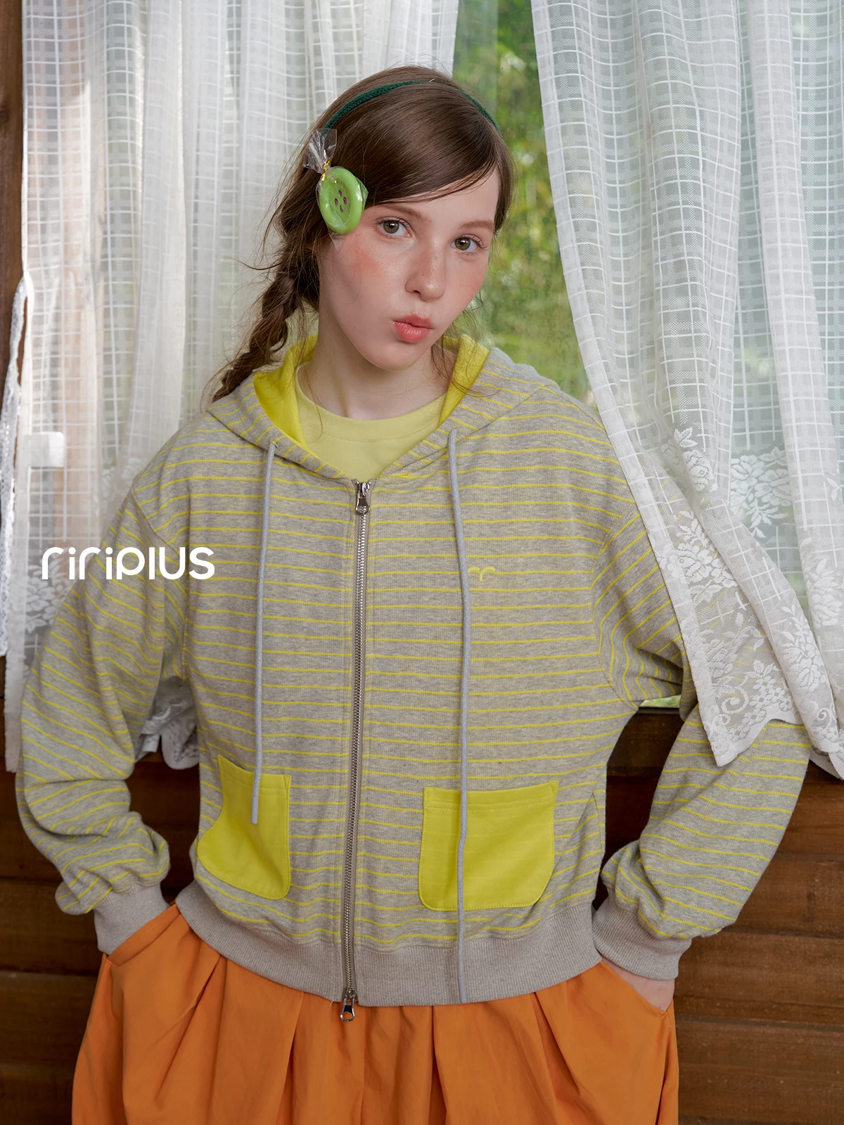 Riverstone plus Women's Loose Fit Hoodie Jacket Autumn New Style Casual Open Cardigan Striped Pattern Cotton Polyester Blend