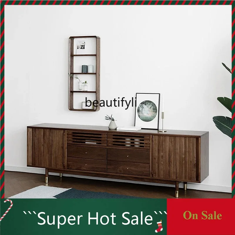 

A163 Скандинавский ТВ-шкаф Северная Америка Черный орех Гостиная Фон Настенный напольный шкаф Медно-ножки Шкафчик