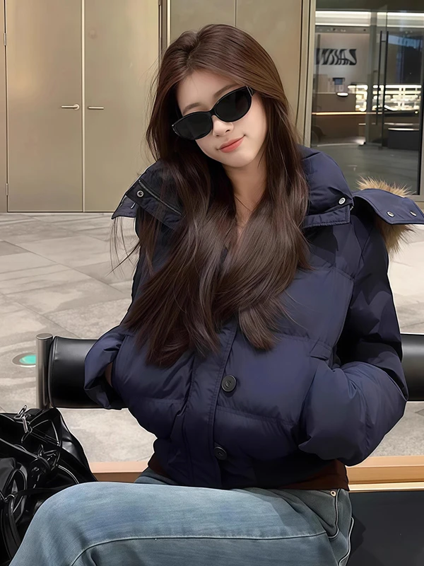 معطف نسائي من Orta Puffer Jaet شتاء 2025 جديد Sle بقصة ضيقة من القطن معطف ثي دافئ كبير بياقة فرو كورية Sle للتنقل والرياح