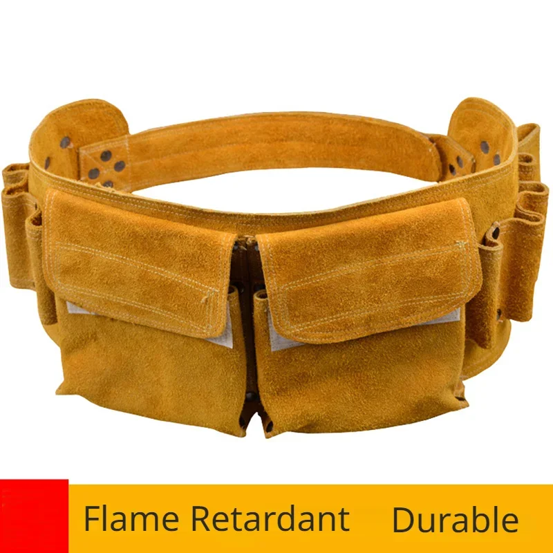 

Multifunctional Leather Cowhide Tooling Belt Thick Durable Worker Multi-pockets Welder Electrician Flame Retardant Waist Bag