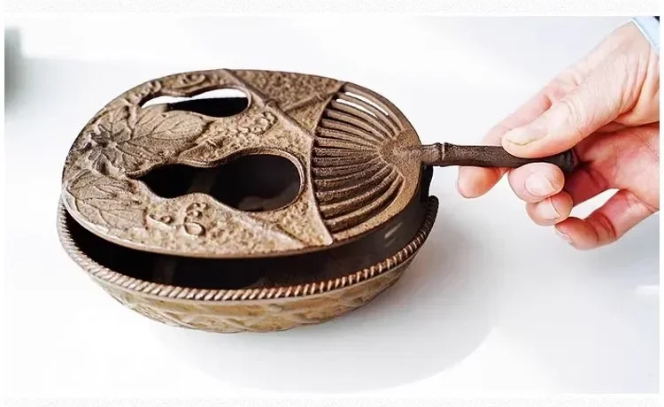 Bamboo basket, fan cover, cast iron, used incense burner, seal incense, mosquito repellent incense dispenser