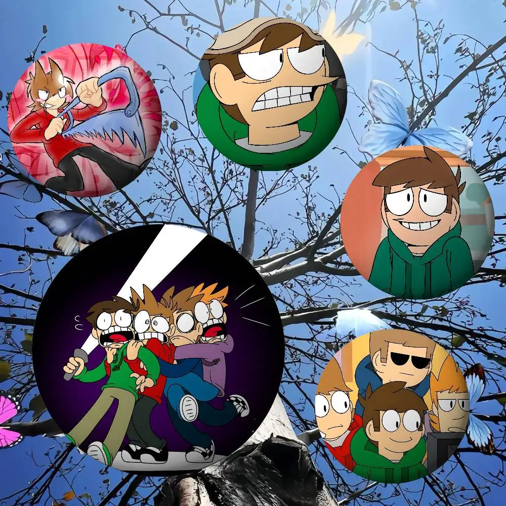 الكرتون E-Eddsworld أنيمي قسط صفيح دبابيس التلبيب المستديرة: دبابيس شارة لطيف لملحقات حقيبة الكتف، هدايا تذكارية