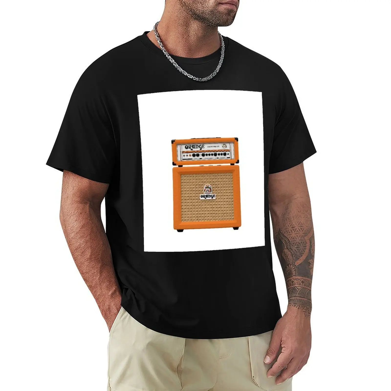 Orange colour electric guitar amp T-Shirt Casual Simple Design Short Sleeve Shirt