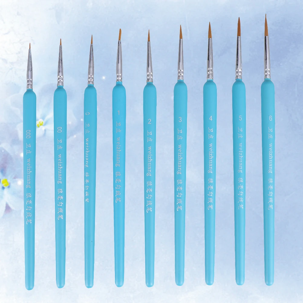 

9pcs Wolf Hair Tip Professional Detail Paint Brush Set Fine Detailing For Acrylic Watercolor Gouache Oil Light Durable Travel