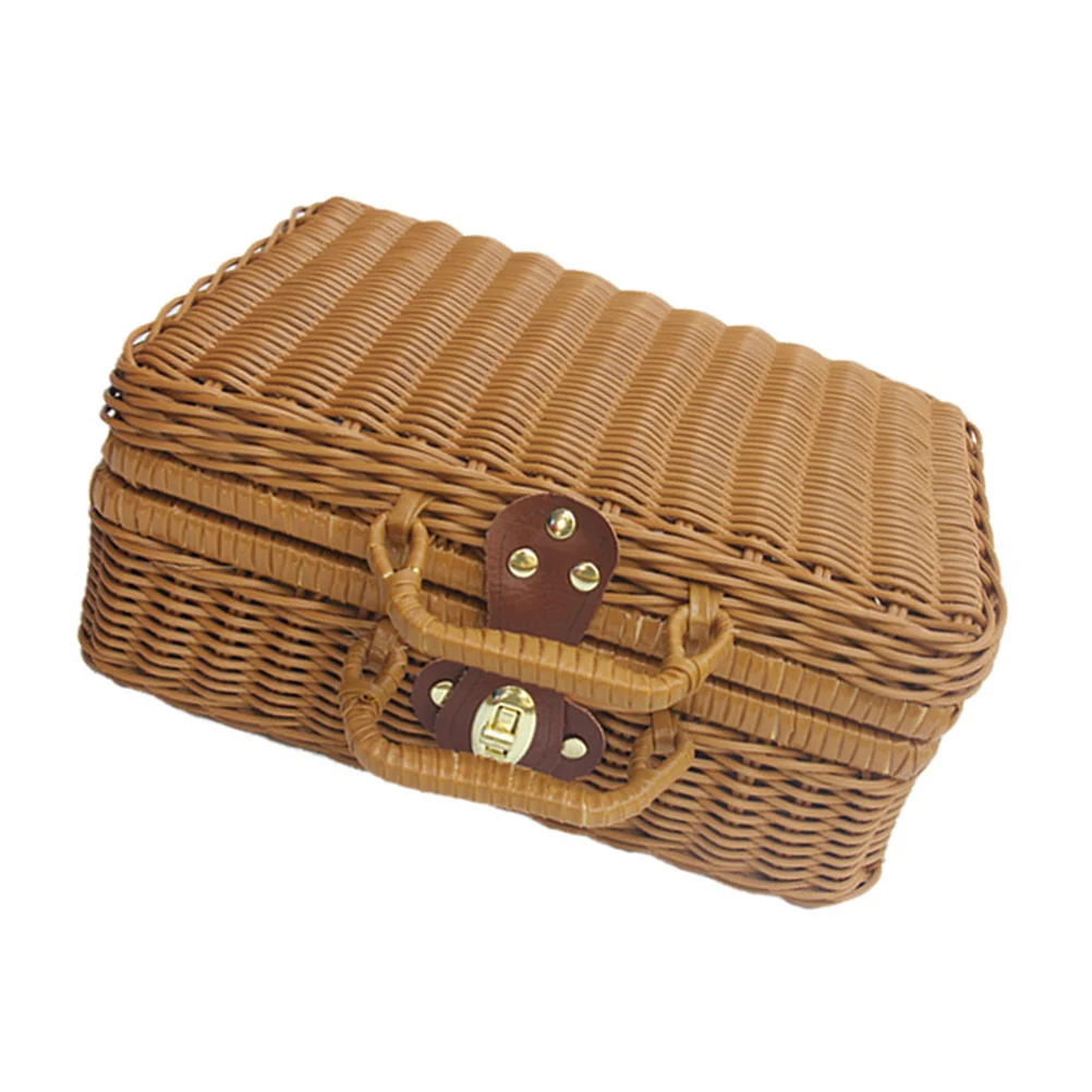 

1Pcs Plastic Storage Box Natural Style Woven Basket for Home Organization Gift Packaging Small Sundries Holder Outdoor Use