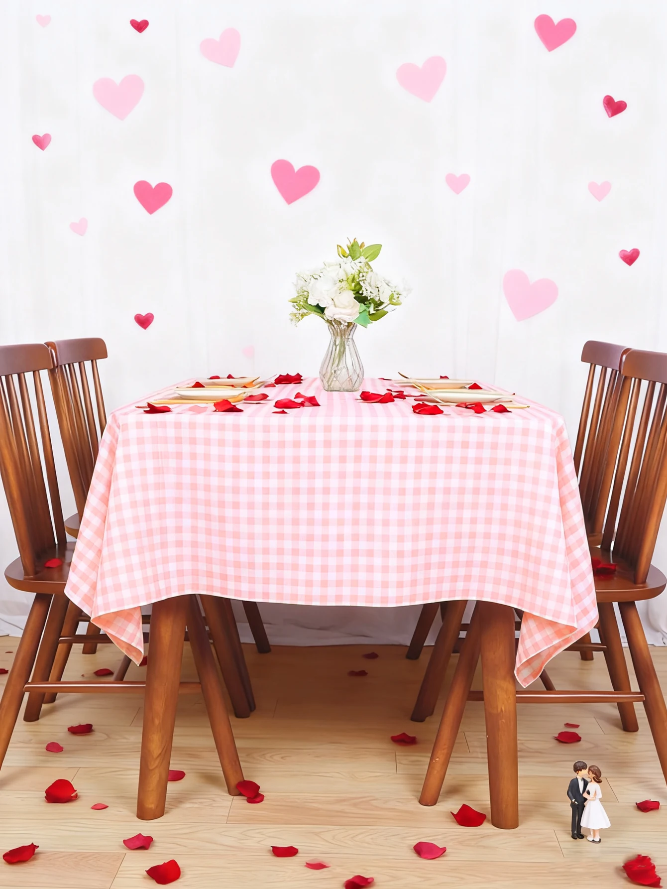 Small fresh Valentine's Day pink and white checkered tablecloth, Restaurant kitchen picnic wedding party decoration tablecloth