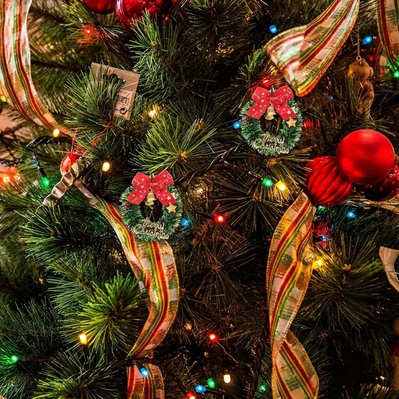 30 قطعة من أكاليل عيد الميلاد الصغيرة مع أقواس حمراء وأجراس ذهبية - ديكور عطلة بلاستيكي لعيد الميلاد وعيد الشكر والعام الجديد والزفاف