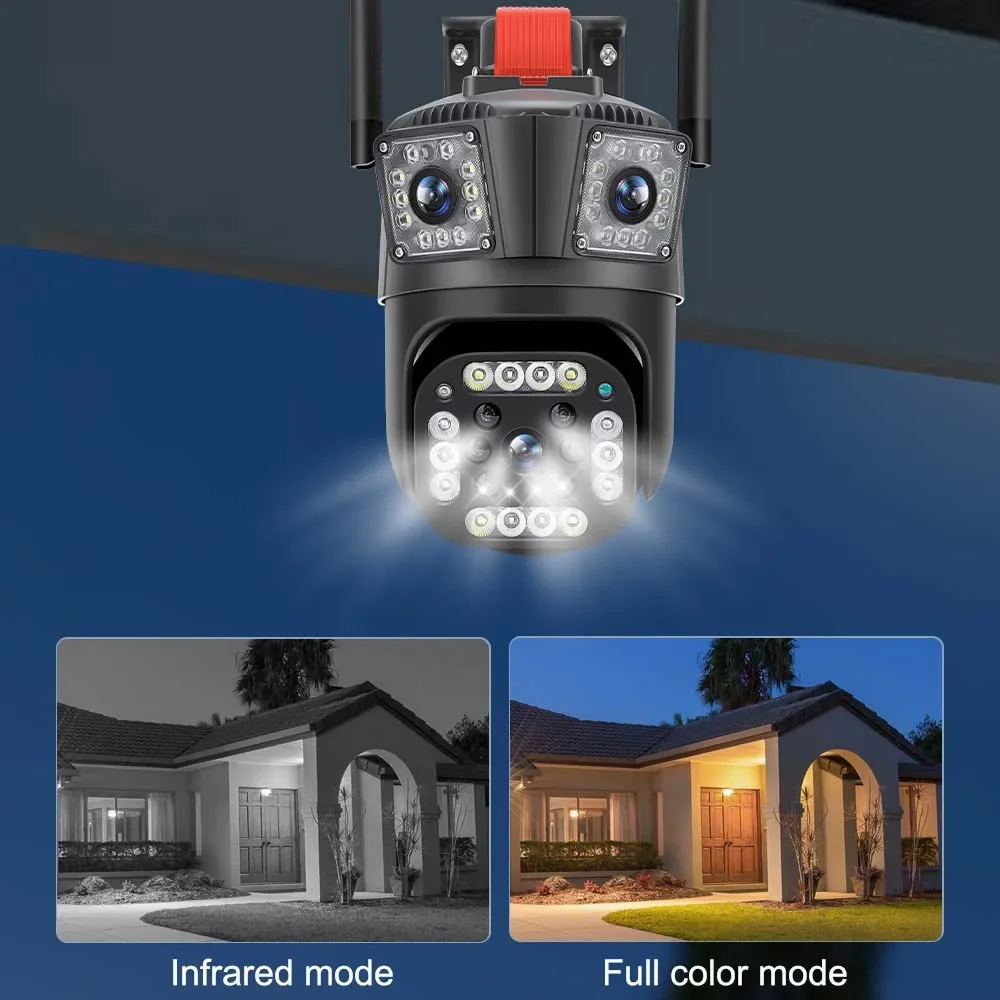 Telecamera IP PTZ a tre obiettivi 6K 12MP con rilevamento automatico a tre schermi telecamera di sorveglianza CCTV esterna Wireless con rilevamento umano Ai