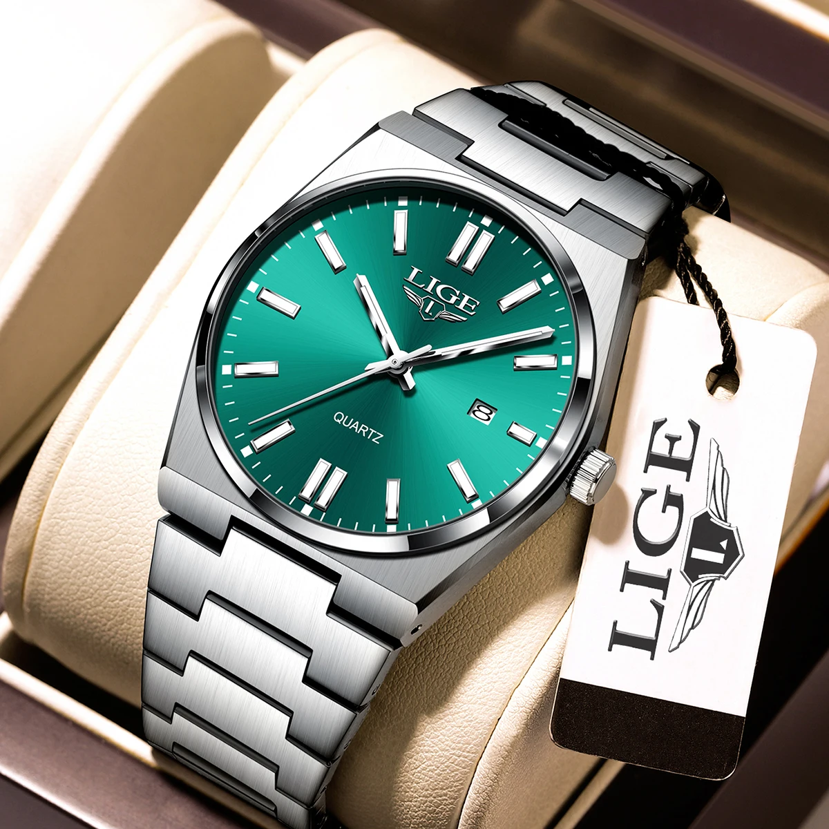 LIGE Men Luxury Watch For Man Waterproof Luminous Date Week Stainless Steel Men Watch Casual Quartz Men's Watches Male Clock+box