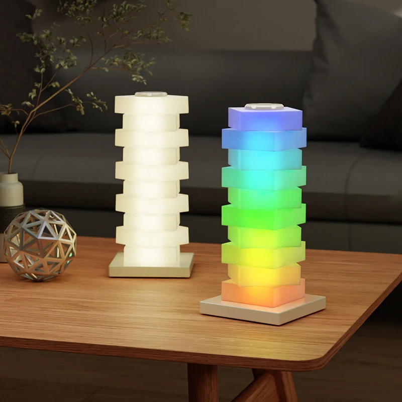 Stained Stacked Lamp With Phone Charging Twistable Pillar Of Light Stained Book Table Lamp Nightstand Desk Lamps Table Lamps