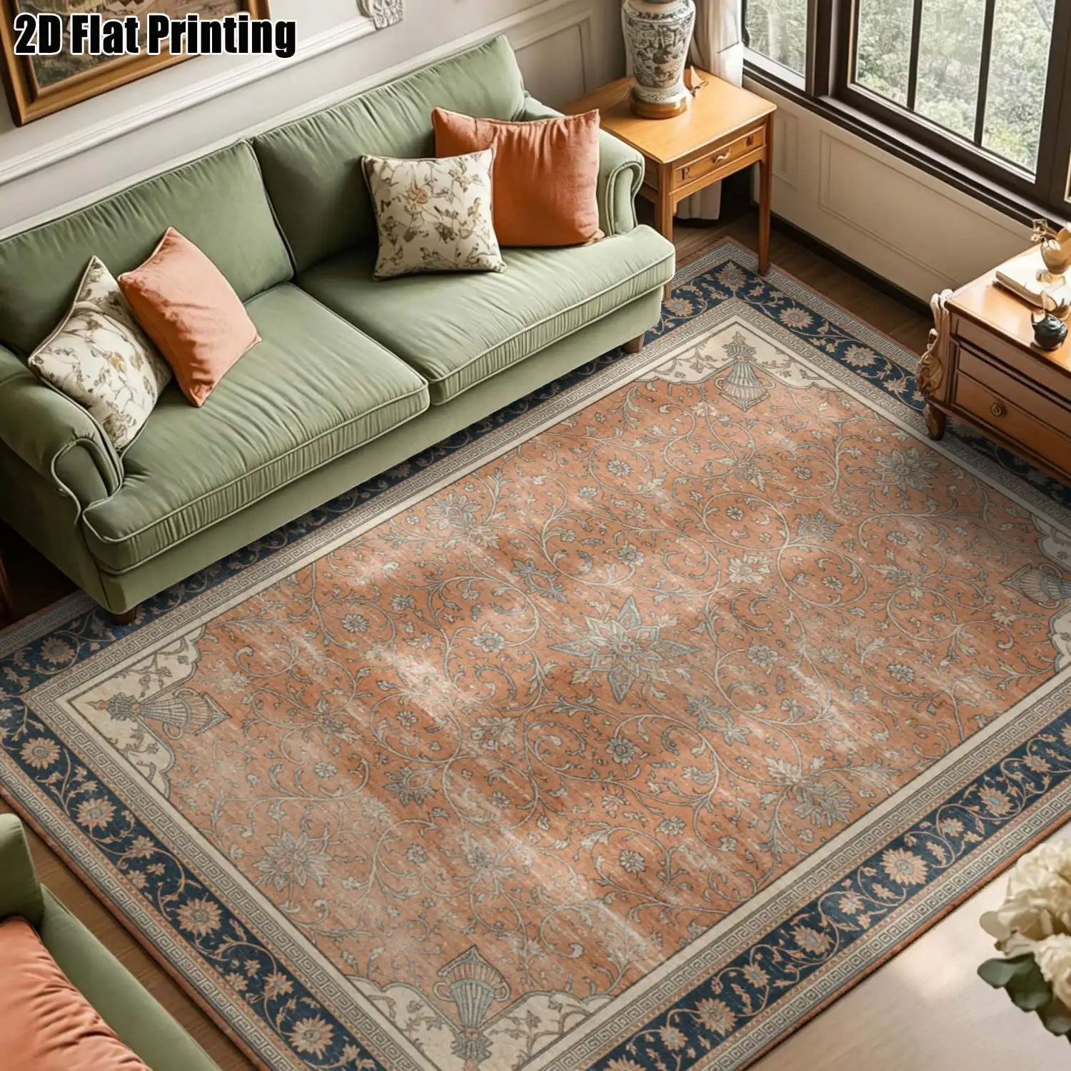 1Pc 2D Printed Gray Retro Geometric Pattern Carpet: Vintage/European Style, Machine Washable, Multi-Size, for Home Decor, Entrance/Dining/Foyer/Study/Living Room/Bedroom