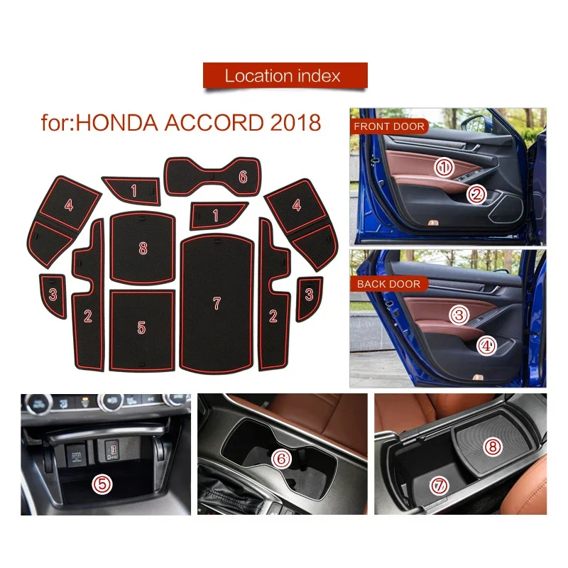 Rubber Mat Groove Cup for Honda Accord 10 10th Gen LX 2018 2019 2020 2021 2022 Anti-slip Slot Hole Pad Car Stickers Accessories